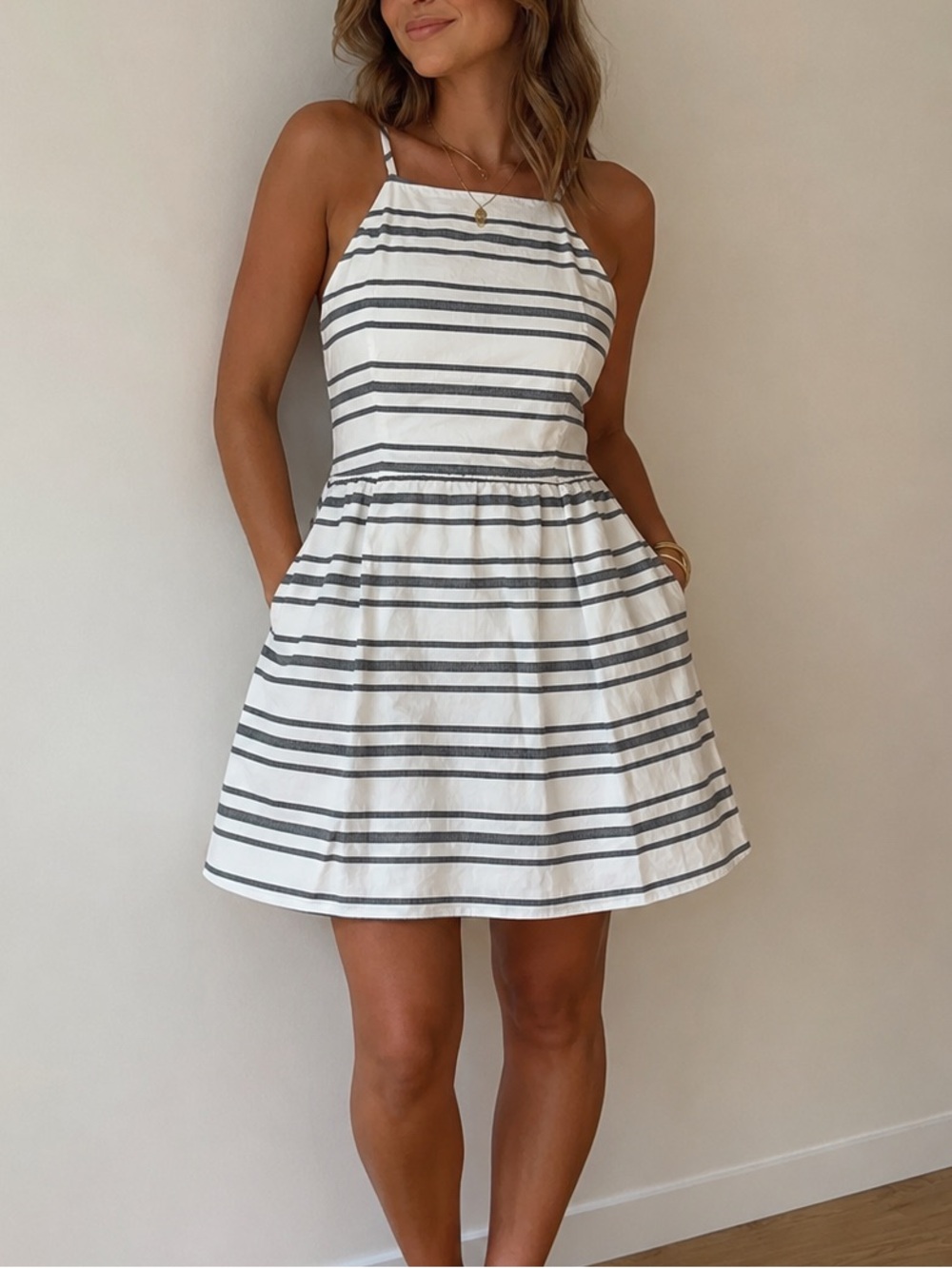 Banana Republic Striped Fit & Flare Dress – Size 0 - blue and white